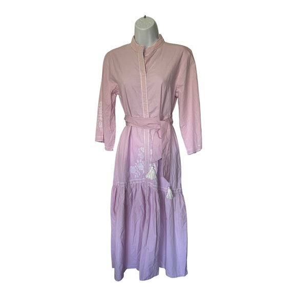 Julia Amory Palm Beach Gin Dress Belted Cotton Pink Lavender Embroidered Size M - Picture 9 of 12